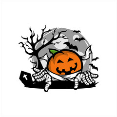 Fototapeta premium Pumpkin Halloween Moon Theme Logo Vector