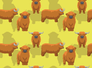 Cow Scottish Highland Cartoon Background Seamless Wallpaper