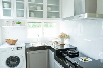 Close up of door in kitchen cabinet at home