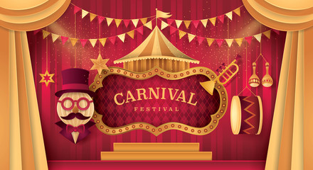 Premium Curtains stage with Circus Frame Bordor, Day Scene Carnival festival - obrazy, fototapety, plakaty