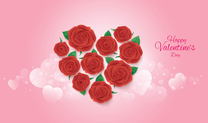 Sweet Valentine`s day card, Red Roses in Heart Shape