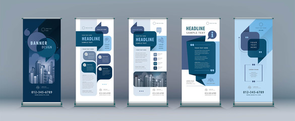 Business Roll Up Set. Standee Design. Banner Template, Abstract Speech Bubbles Background vecto