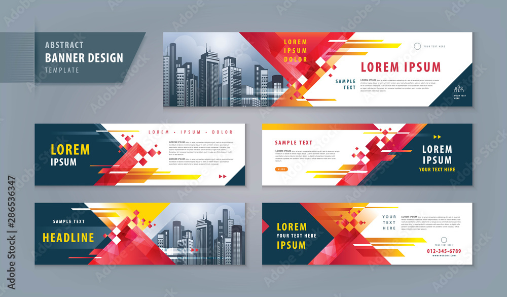 Wall mural abstract banner design web template set, horizontal header web banner