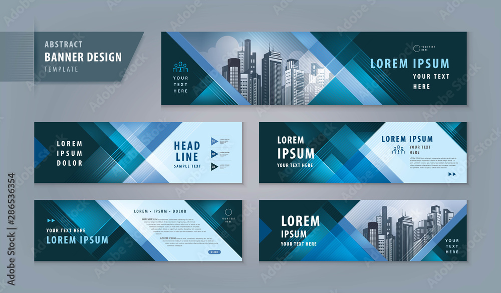 Wall mural abstract banner design web template set, horizontal header web banner