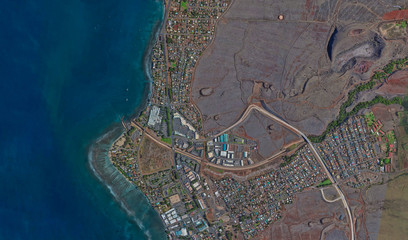 coast of Lahaina Hawaii USA, bird's eye view in 3D