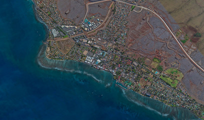 coast of Lahaina Hawaii USA, bird's eye view in 3D