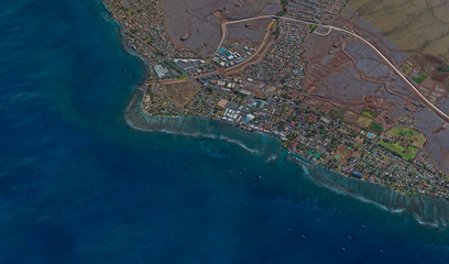 coast of Lahaina Hawaii USA, bird's eye view in 3D