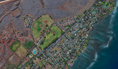 coast of Lahaina Hawaii USA, bird's eye view in 3D