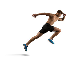 Man running. Isolated on white