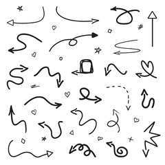 Infographic elements on isolated white background. Hand drawn simple arrows. Black and white illustration