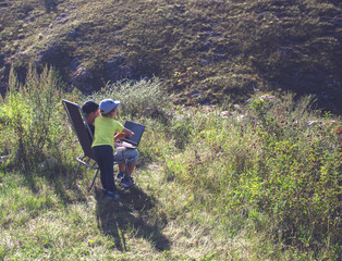 Obraz premium boys with laptop