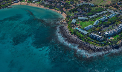 coast of Lahaina Hawaii USA, bird's eye view in 3D