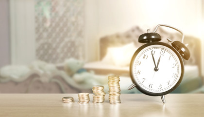 Time is money, table clock with coins