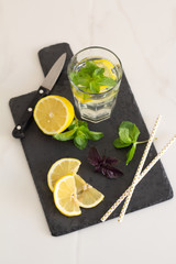water with mint and lemon and ingredients