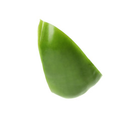 Slice of fresh green bell pepper on white background