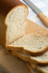 Fresh baked white bread cut into slices