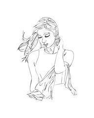 Pretty girl continuous line drawing minimalist logo design on white background. One line drawing body. Modern minimalism art, aesthetic contour. Abstract woman portrait minimalist style