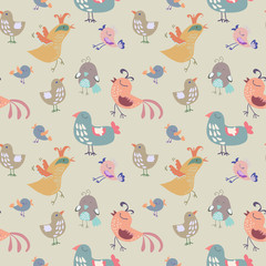 cute colourful birds seamless vector pattern