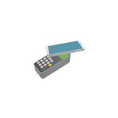 Payment by smartphone at the checkout. Wireless payment. Vector illustration