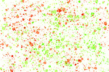 Red and green random round paint splashes on white background. Abstract colorful texture for web-design, website, presentations, digital printing, fashion or concept design.