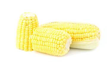 Yellow corn and peel isolated on white background