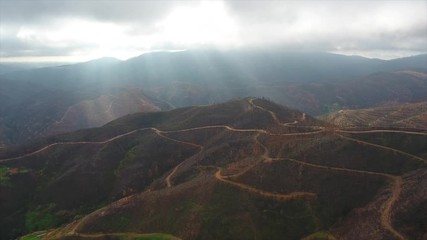 Aerial. Portuguese forest Monchique, after the fires view from the sky.