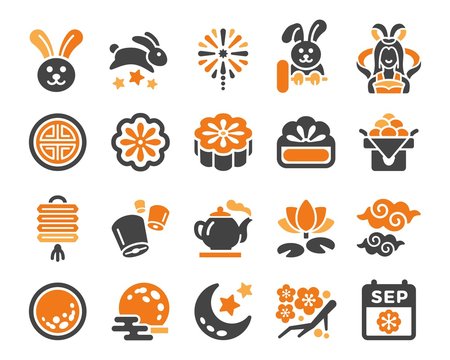 moon festival and mid autumn festival icon set,vector and illustration