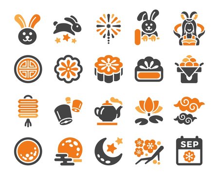 Moon Festival And Mid Autumn Festival Icon Set,vector And Illustration