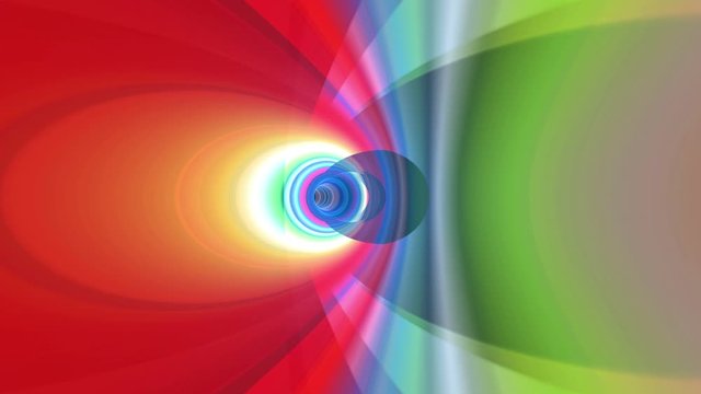 Abstract striped backdrop with rainbow concentric circles. Magic Spinning Background. Psychedelic tunnel colorful ride. Computer generated holographic motion background. Seamless loop