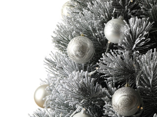 Fototapeta na wymiar Beautiful Christmas tree with decor on white background