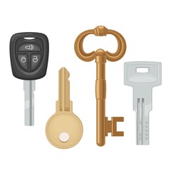 Set keys icons. Classic, vintage, car, modern style. Flat illustration