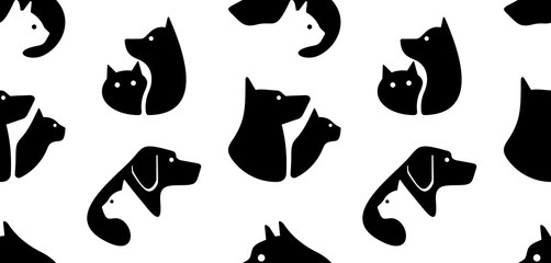 Seamless pattern with Dog and cat logo. isolated on white background