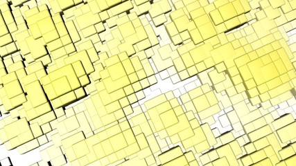 Bright colorful shiny solid squares floating in a wavy shape background.