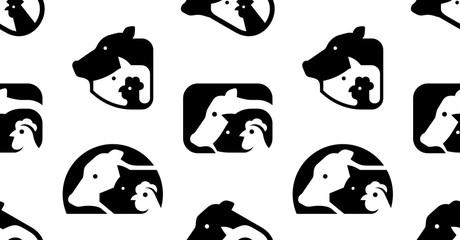 Seamless pattern with Farm animals logo. isolated on white background