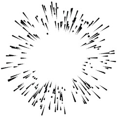 Radial ray, beam lines. Circular radiation stripes pattern. Gleam, sparkle effect. Glaze, flare, aurora design. Sunburst, starburst concentric lines as twinkle, radiance, glitter illustration.