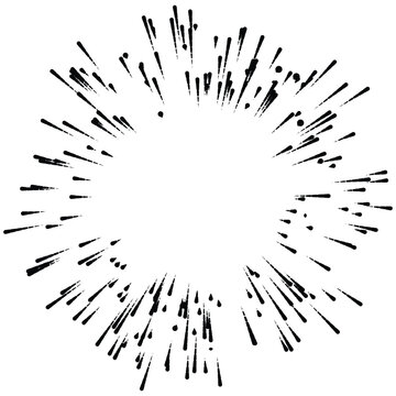 Radial ray, beam lines. Circular radiation stripes pattern. Gleam, sparkle effect. Glaze, flare, aurora design. Sunburst, starburst concentric lines as twinkle, radiance, glitter illustration.