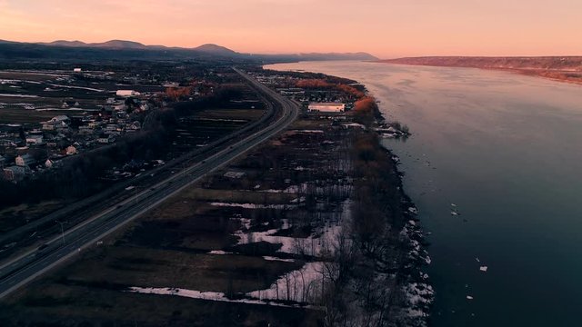 A highway near the St-Lawrence river in Quebec City (Canada).