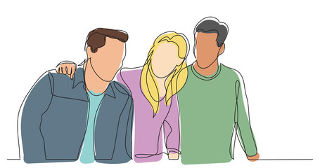 friends supporting each other - one line drawing