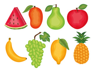 set of fresh fruits tropical icons