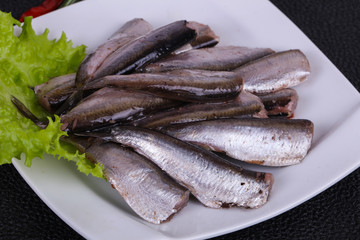 Anchovy fish snack in the bowl