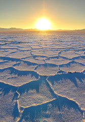 Salt lake "Salinas Grandes" in Argentina during Sunset
