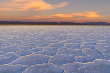 Salt lake "Salinas Grandes" in Argentina during Sunset