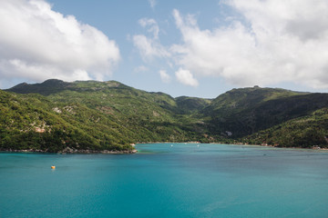 Mountains and beach view from Labadee, Haiti. Labadee is a private resort leased to Royal Caribbean Cruises.
