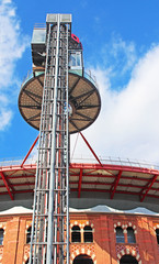 Bullring Arenas building on Espanya Square with elevator construction, Barcelona