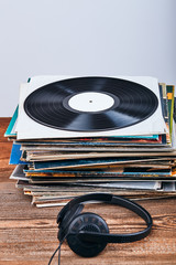 Stack of black vinyl records