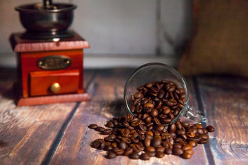 coffee beans and coffee grinder