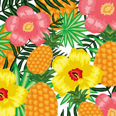 Fototapeta premium fresh pineapple fruit with floral decoration