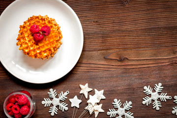 Obraz na płótnie Canvas Christmas breakfast with waffles top view