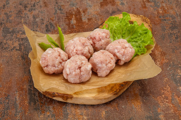 Homemade raw pork minced meatball for cooking
