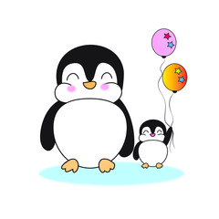 penguin family, walk together